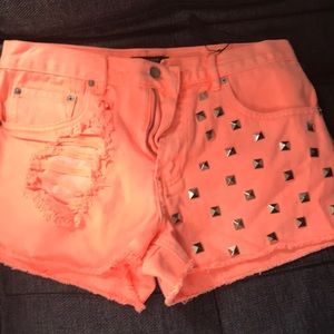 High waisted coral jean shorts